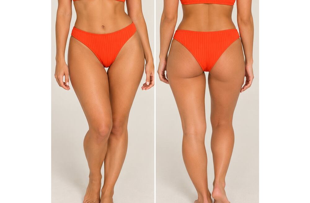 Andie The 90s High Waist Bikini Bottom Vermillion Eco Rib NWT Women's M